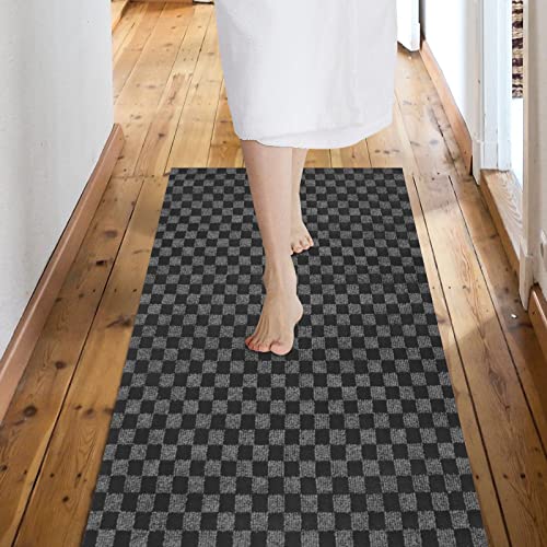 Custom Size Backed Non-Slip Area Rugs Runner, Easy Clean, Waterproof Runner Rugs for Hallway Entryway, Kitchen, Laundry, 4FT x 82FT, Gray Checkered