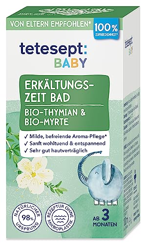 tetesept Baby Erkältungszeit Bad - 100 ml - Badezusatz mit Bio-Thymian und Bio-Myrte für einen befreienden Duft-Effekt Wohltuende milde Aroma Pflege für Babys ab 3 Monaten