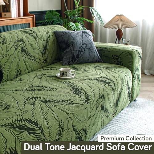 Image of HOKIPO 200gsm Dual Tone Knitting Jacquard Sofa Cover 2 Seater Fully Covered, Olive Green (AR-6033-GRN)