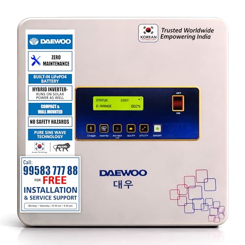 Image of DAEWOO Lithium Hybrid Inverter with Inbuilt Battery for Home, Offices & Shops | Upto 10 to 12 Years Life Integrated | Wall Mount | Warranty 3 Years on Inverter & 5 Years on Battery - 1.24kVA