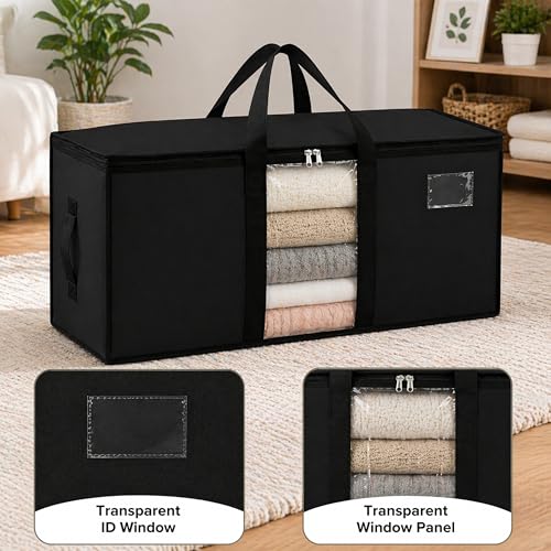Image of Storite Jumbo Super-Size 78L Canvas Moisture Proof MultiPurpose Heavy Duty Storage Bag for Toys /Stationery /Blankets /Clothes /Moving Bag With Strong Reinforced Handles Rectangular Black(84x26x36cm)