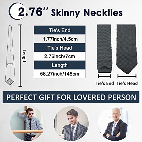 Image of Mantieqingway Pointed Knit Ties for Men Pure Color 2.76'' Skinny Neck Tie Formal Business Knitted Tie for Daily Wedding Party