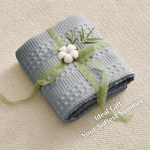 Image of BEDELITE Cooling Waffle King Size Blanket- Lightweight Breathable Cotton Summer Blanket of Rayon Derived from Bamboo for Hot Sleepers, Soft Throws for Bed, Couch and Sofa, Grey, 108x90 Inches
