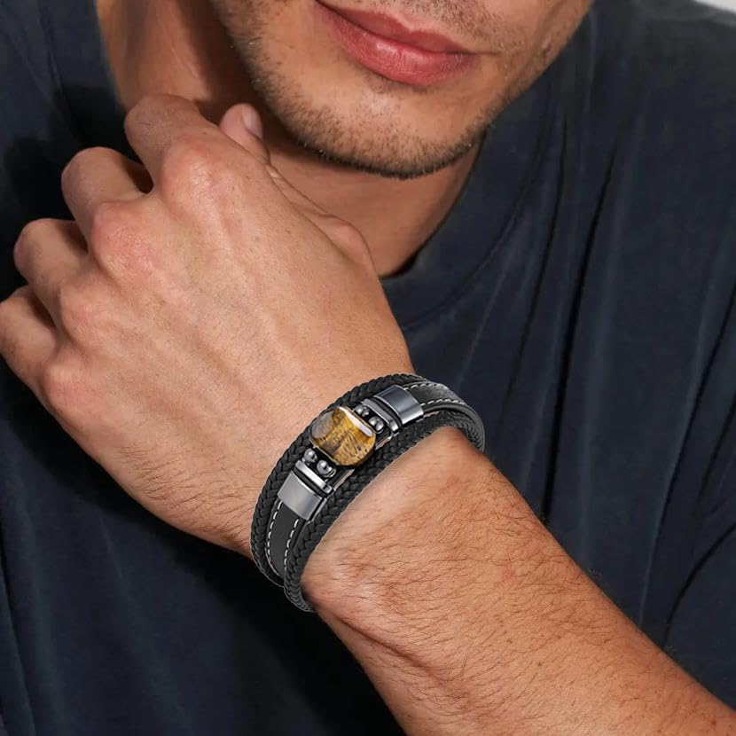 Pulsera de Cuero con Ojo de Tigre para Hombre miniatura 4