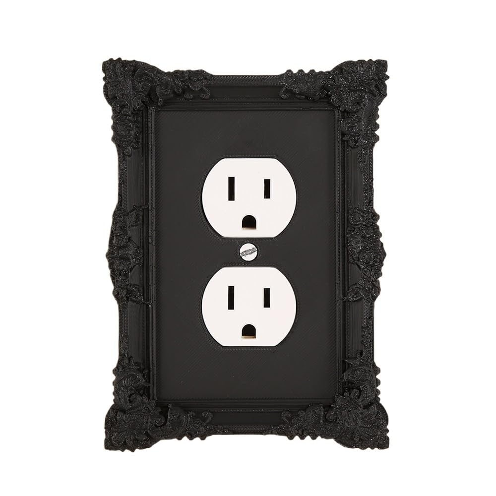Gwyzax 1981-B Light Switch Surround Retro Carved Switch Plate Cover 4-Pack, Matte Black Abs Wall Panel Frame