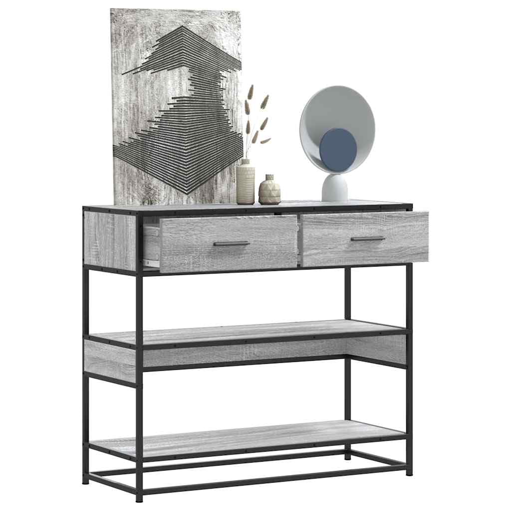SXZenSpace Console Table 90x35x80 cm Grey Sonoma, Engineered Wood & Metal, Shelf Drawer for Hallway Living Room