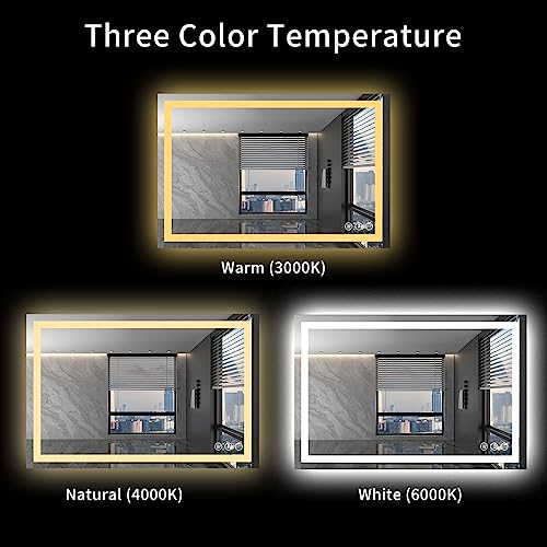LOAAO 48X32 LED Bathroom Mirror with Lights, Anti-Fog, Dimmable, Backlit + Front Lit, Lighted Bathroom Vanity Mirror for Wall, Memory Function, Tempered Glass (Safe to Use)