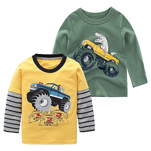HowJoJo Boys Dinosaur Shirt Kids Cotton Long Sleeve T-Shirts Crew Neck Graphic Tees
