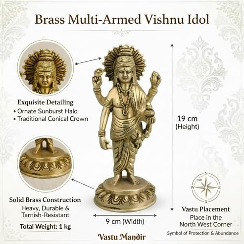 Image of Brass Dhanvantri Idol, Vastu Remedy for Health & Healing (19 cm, 1.1 kg)