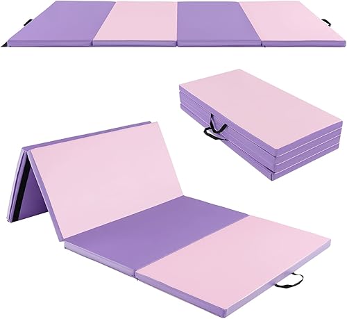 Miniatura 9 de GYMAX Colchoneta de gimnasia, 4 x 8 x 2 pulgadas, plegable, gruesa, con asas de transporte y costuras resistentes, cubierta de piel sintética