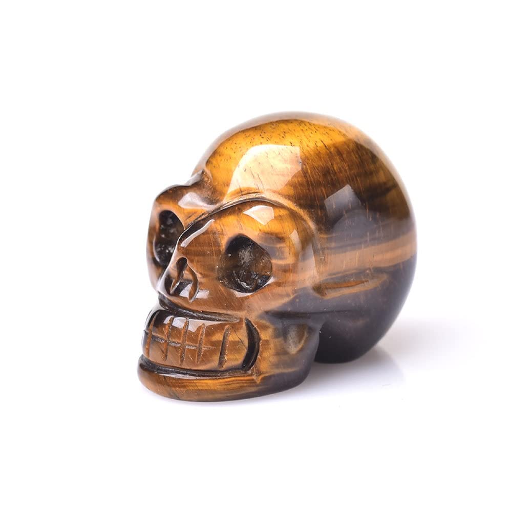 Crâne oeil de tigre cristal de roche pour déco halloween et salon