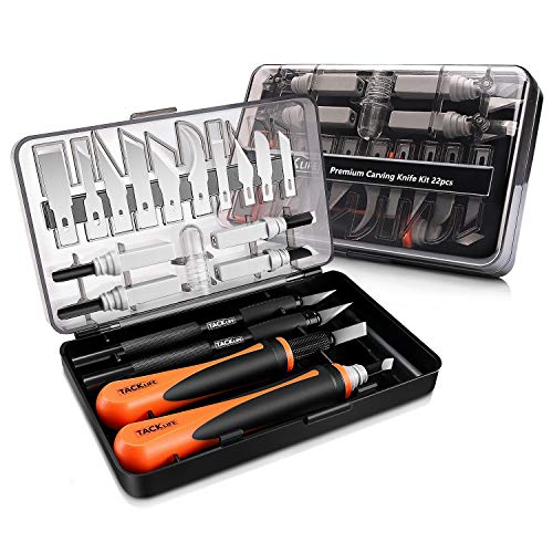 Holz-Schnitzwerkzeug Set, TACKLIFE 18tlg. Schnitzmesser, ideales Holzschnitzerei Messer für Anfänger und Profis, mit ein Koffer, Geeignet für Holz und Leder - CKH01