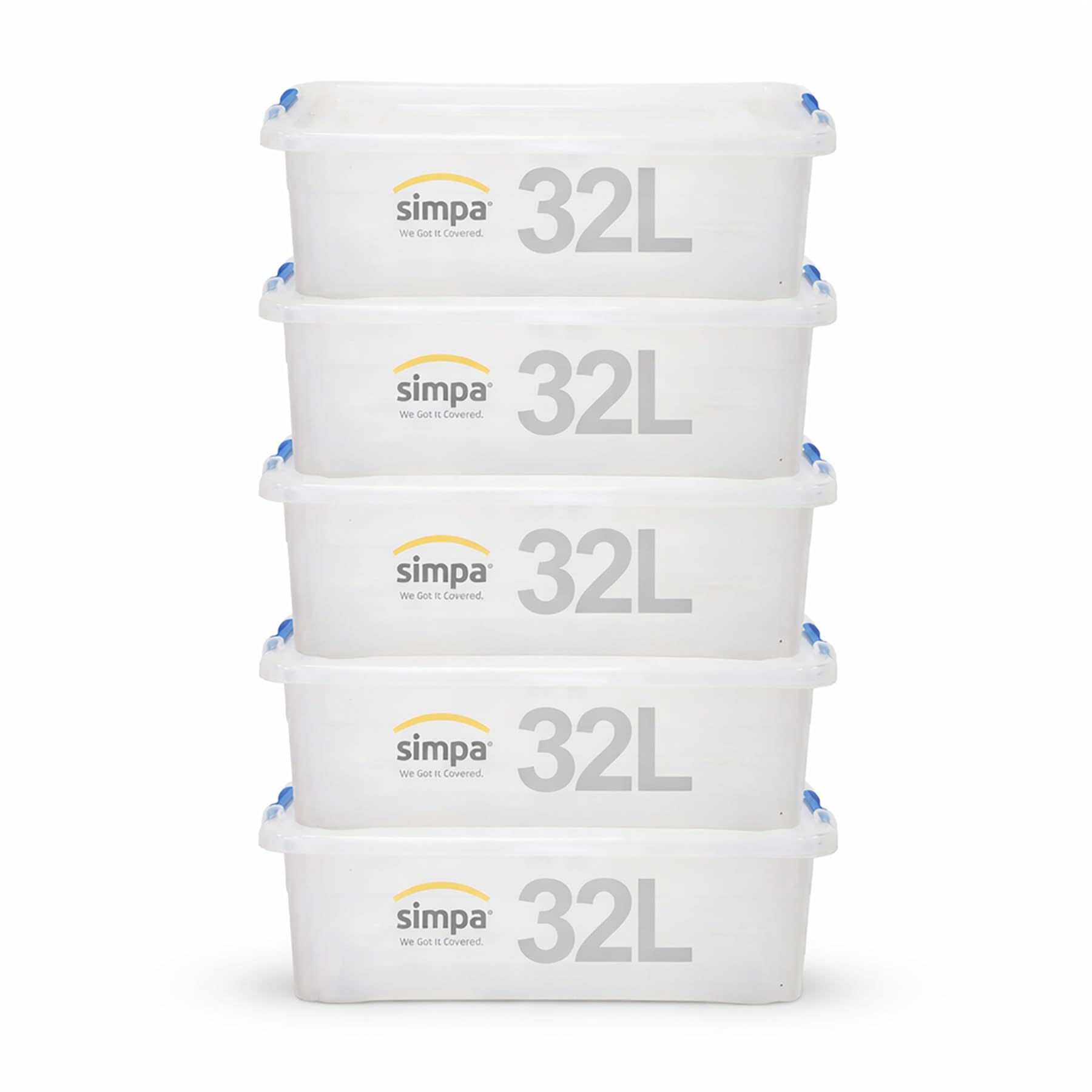 simpa 32L Storage Box with Click Lock Lid - Clear - Set of 5