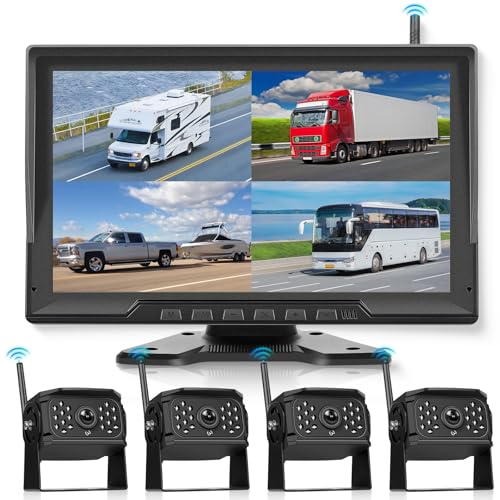 Caméra de Recul sans Fil Kit, 10.1 Pouces écran Tactile, 4 Caméra de Recul avec Enregistrement DVR, Vision Nocturne, BSD, étanche IP68,Super Grand Angle...