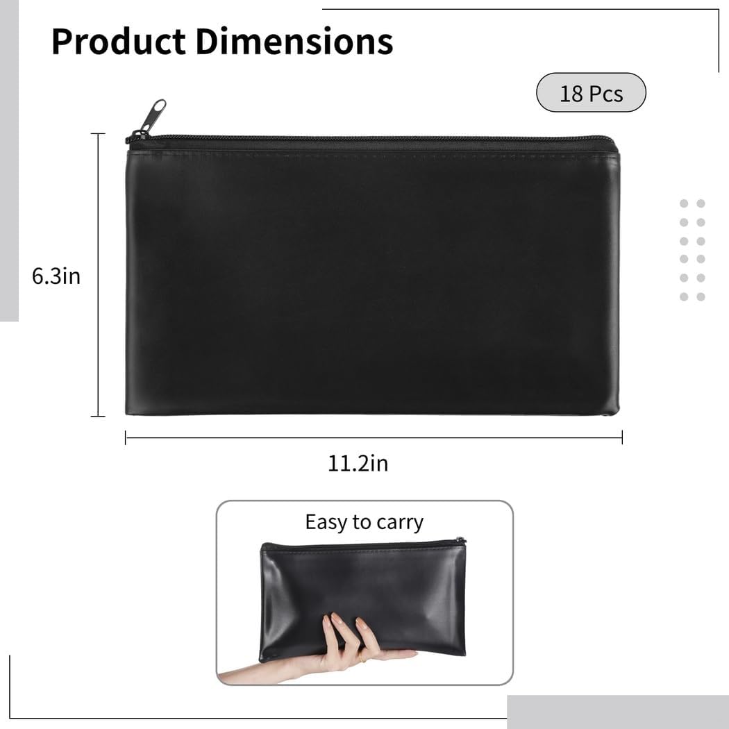 18 Money Bags, Pu Leather Bank Bags With Zippers, Security Wallet Pouches For Checks, 11.2×6.3 Deposit Bags, Dust-Proof Tool Pouches For Travel