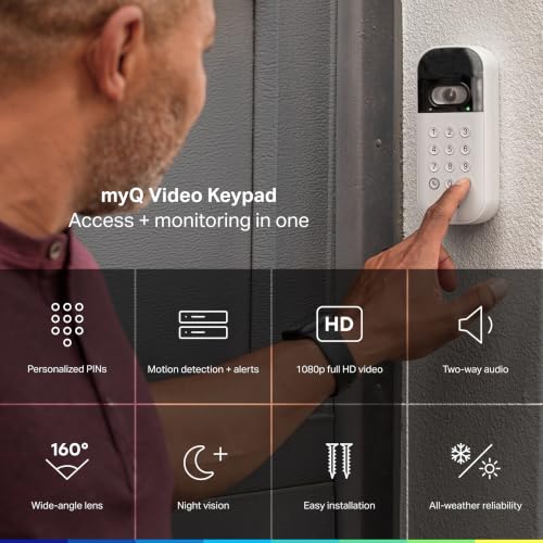 myQ Smart Garage Door Video Keypad with Wide-Angle Camera,Customizable PIN Codes,and Smartphone Control–Take Charge of Your Garage Access Works with Chamberlain, LiftMaster and Craftsman openers,White