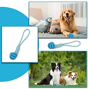 Dog Rope Ball Bite Resistance Training Ball Dog Toy with Rope Interesting Dog Puzzle Teething Toy for Molar Teeth Cleaning Boredom Relieving(Blue)