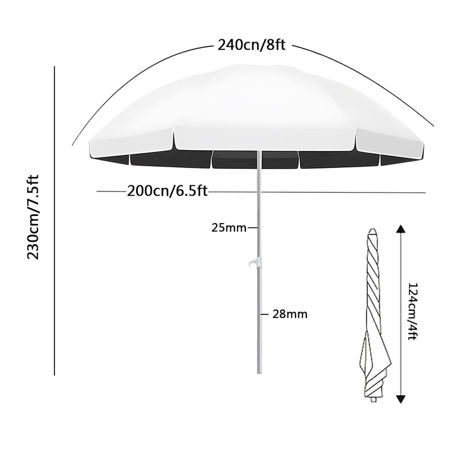 Outdoor Round Patio Umbrella 6/7/8FT, UPF50+ Portable Market Umbrella with Adjustable Height for Garden, Beach, Backyard, Deck, Waterproof & Windproof