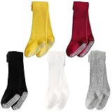 Mini Angel Baby Girl Leggings - Non-Slip Seamless Cotton Pantyhose, 5 Pack (Wine+Ivory+Grey+Black+Gold, 12-24 Months)