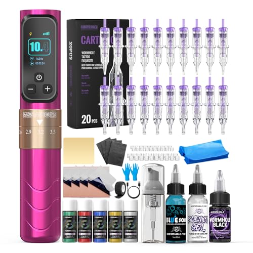 Image of Wormhole Wireless Tattoo Gun Kit - Tattoo Machine with Adjustable Stroke, Tattoo Ink Professional Aluminum Alloy Tattoo Pen Complete Tattoo Kit for Artists, Ideal for Eyebrow & Detail Work WTK0253