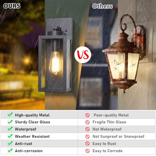 Image of BesLowe Outdoor Wall Light Fixtures, Outside Porch Lights, Graphite Gray | Waterproof Metal Construction, Rust-resistant, Quick & Easy Installation, Clear Glass Shades & Standard E26 Socket