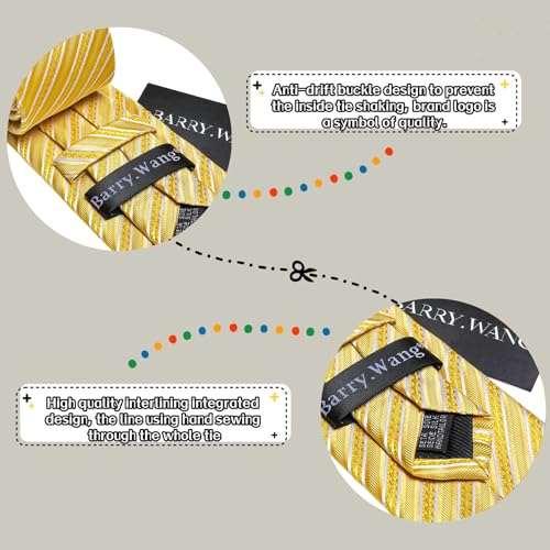 Image of Barry.Wang Man Stripe Ties Set Silk Woven Pocket Square Necktie Cufflinks Formal Party Business