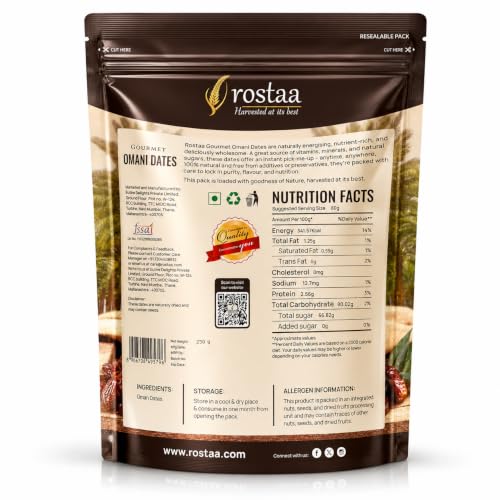 Image of Rostaa Gourmet Omani Dates /Khajur, 680g | Premium Quality Date, Rich in Fibre, Naturally Sweet, Healthy Snack, Low Fat & 100% Natural (680 GM (Pack of 2), Omni Dates)