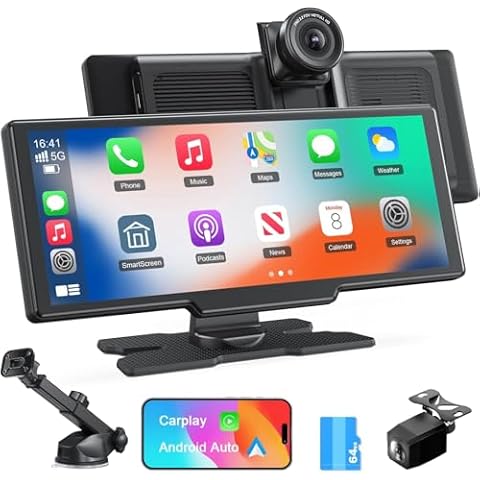 Wireless Apple Carplay Screen,Android Auto,with 4K Dash Cam,1080P Rear Camera,9.26'' Portable Car Stereo Touchscreen,Voice Control,GPS Navigation,Mirror Link,Car Audio Receivers with Bluetooth,AUX,FM Cover