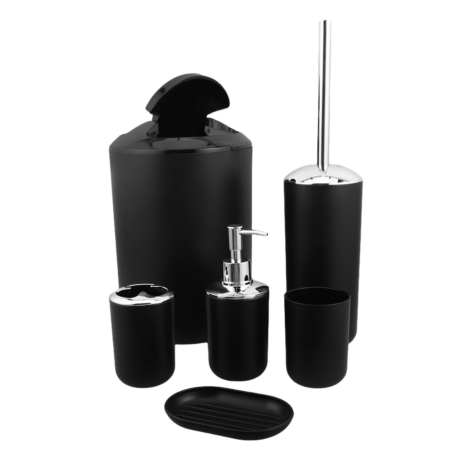 Hemobllo Juego de Accesorios de Baño Porta Cepillos de 6 Piezas Negro con Dispensador de Jabón y Escobilla para Organizar y Decorar el Baño