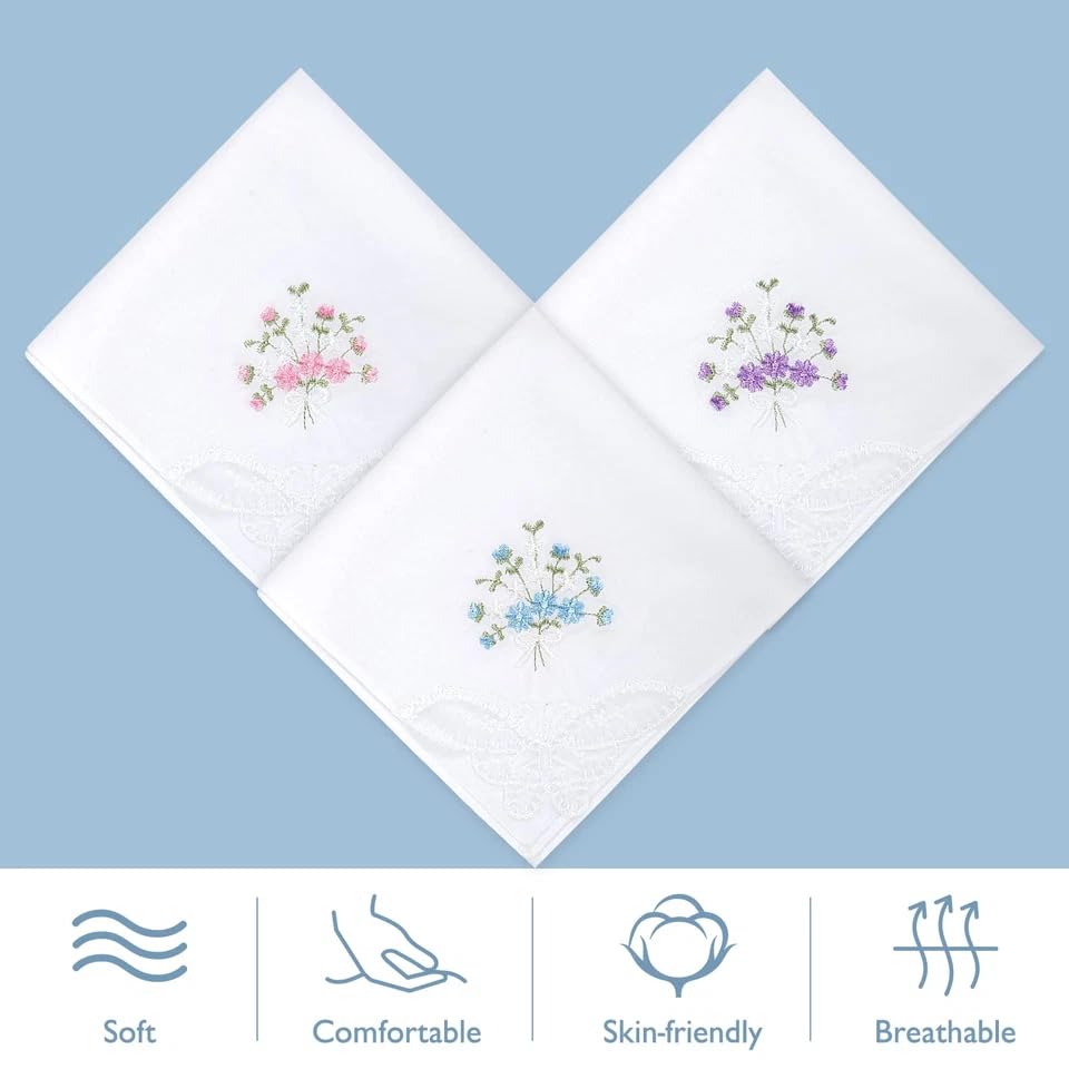 6 Pañuelos Blancos de Algodón con Encaje Floral miniatura 4