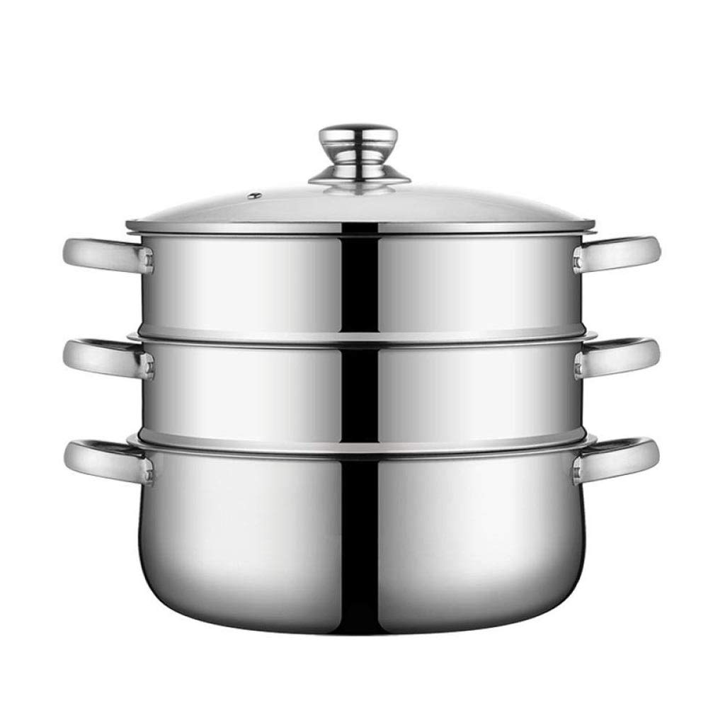 Vaporera: vaporeras for cocinar 3 Capas de Acero Inoxidable, Olla Grande de Varias Capas y vaporera con Tapa de Vidrio Templado, for Todas Las cocinas