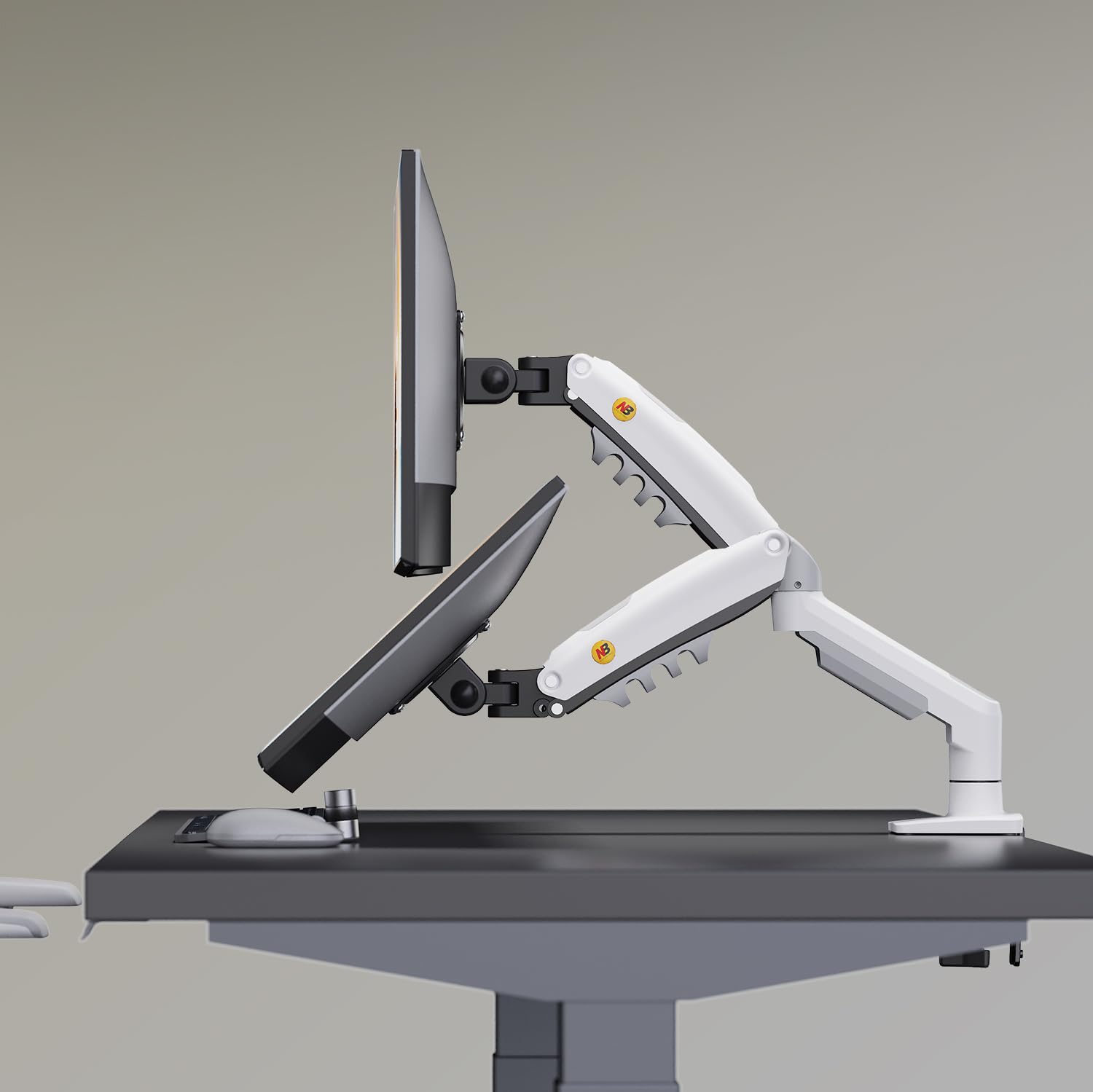 Supporto da scrivania con molla a gas per schermi LCD 17″-32″, bianco, VESA 75 mm e 100 mm, rotazione a 360° con peso da 2 a 9 kg