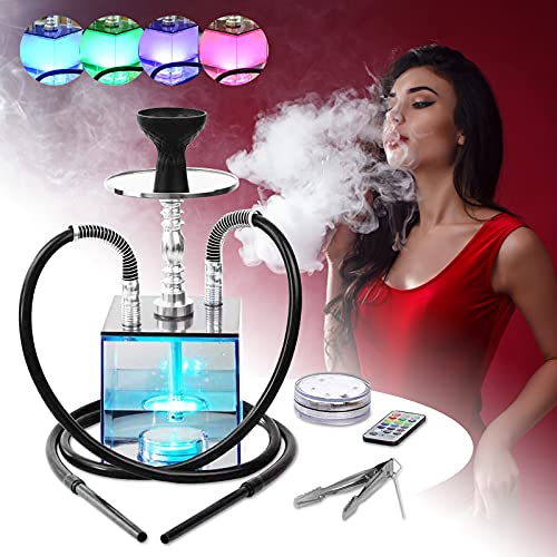 InLoveArts Shisha Set, LED Shisha 2 Schlauchwürfel-Shisha-Komplettset mit einzigartiger Form und Fernbedienung Bunte LED…