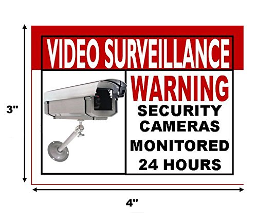 Best Home and Business Security Camera and Video SurveillanceSticker for Indoor/Outdoor Use Long Lasting Weather Proof Window & Door Security 4 x 3 12-Pack Stickers with Free 1yr Warranty Made in USA