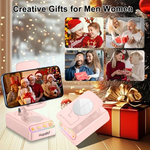 Image of 2026 Gifts for Mom Dad, Adjustable Cell Phone Stand with Wireless Induction Bluetooth Speaker, HD Surround Sound & RGB Rhythm Lights, Foldable Portable Stand for Desk, Kitchen Counter, Home Office