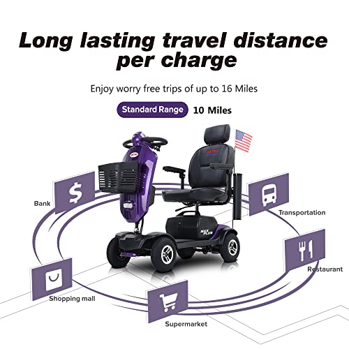 Metro Mobility - 2023 New 4 Wheel Outdoor Mobility Scooter - Adult Mobility Scooter 300 Lbs Foldable - Battery - 12V12Ah*2Pcs, Max Range 16 Miles (Purple) #TOP1