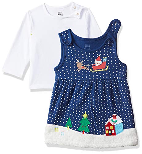 Image of miniklub Girls Blue & White Printed Pure Cotton Top With Skirt