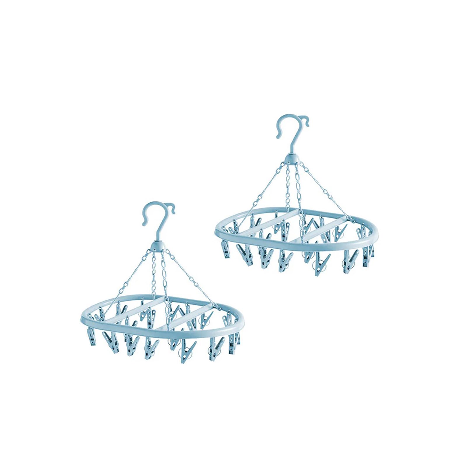 VOLTICO 2 Pack Air Dryer Hanger Drying Rack for Socks Peg Hanger with 20 Clips Plastic Clothes Hanging Rack for Indoor Outdoor Laundry Use (BLUE)