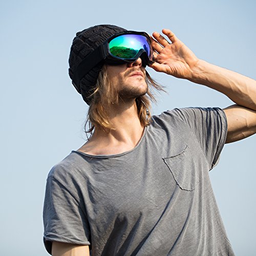 Image of OutdoorMaster OTG Ski Goggles - Over Glasses Ski / Snowboard Goggles for Men, Women & Youth - 100% UV Protection (Black Frame + VLT 17% Grey Lens with Full REVO Green)