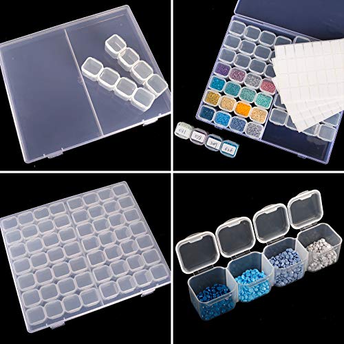 SGHUO 5 Pack 56 Grids Diamond Painting Boxes Organizer Plastic 5D Diamond Embroidery Storage Box with 400pcs Label Stickers for Sewing, Nail Diamonds, Diamond Painting Accessories
