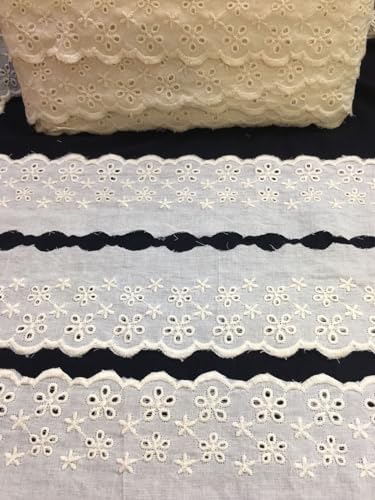 Image of PCJS Cotton Soft Premium Embroidered Schiffli Lace - Single Side Scallop, Applique, Sewing Supplies, White, Dyeable - 10 MTR