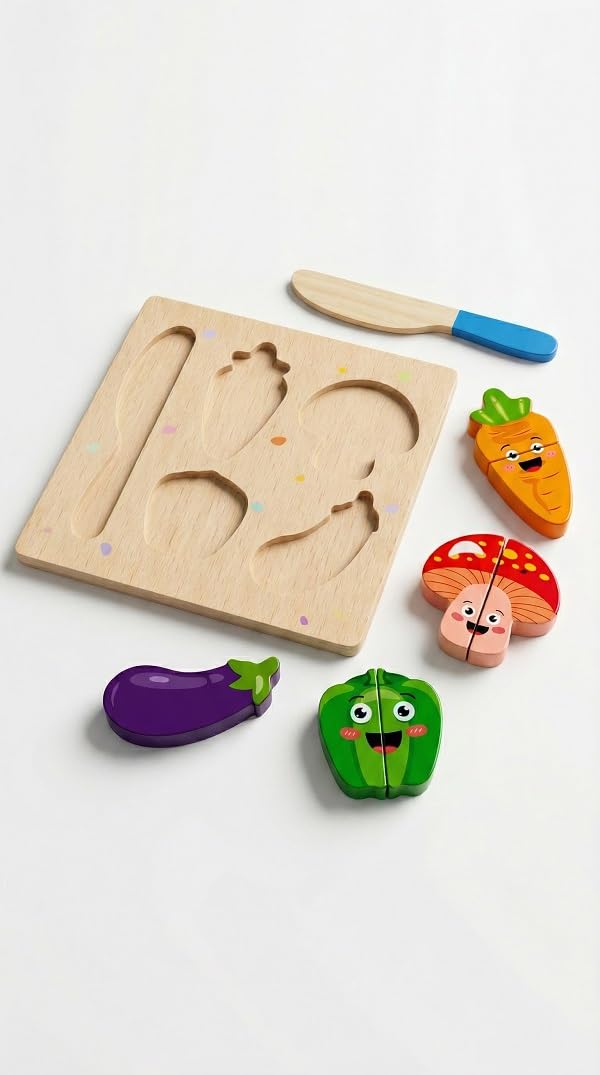 Wooden Fruit and Vegetable Cutting Puzzle Toy with Knife, Educational Pretend Play Set for Toddlers (Vegetable Puzzel)-image-38