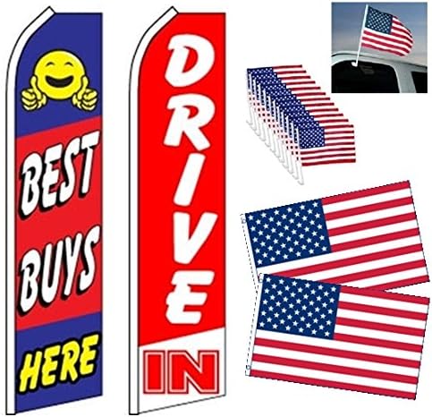 Car Auto Dealer Swooper Flag combo-Best Buys-Drive in-12 US Window-2 US 3X5