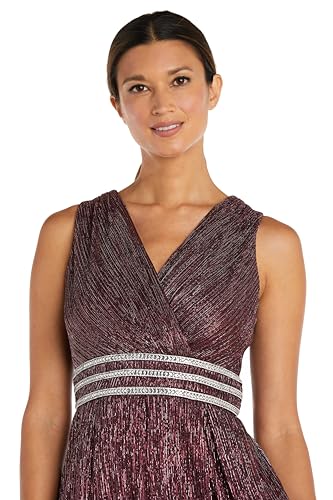 Image of R&M Richards Women's Sleeveless Maxi Dress - V-Neck Pleated Long Formal Gown W /Rhinestone Trim - Party & Cocktail Attire