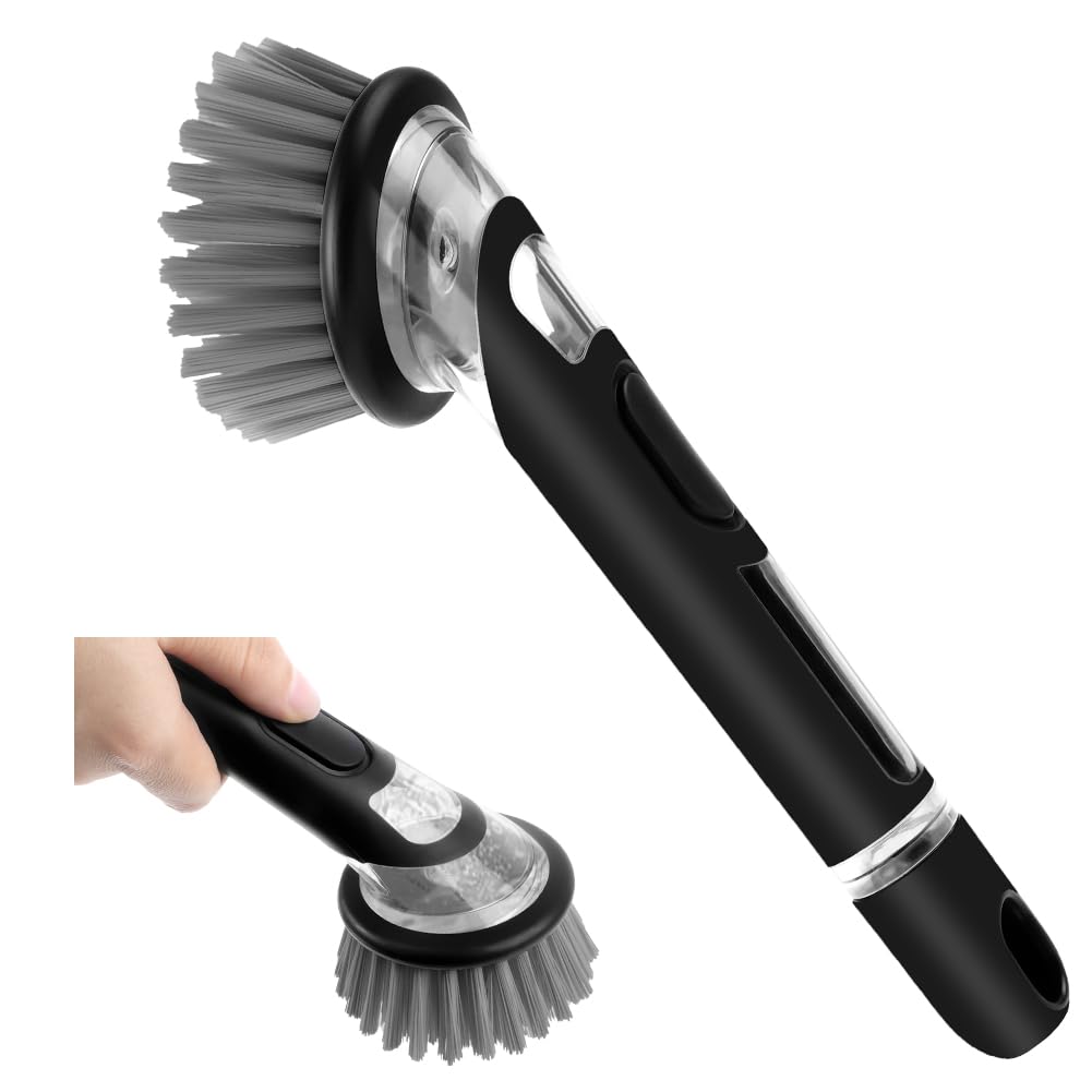 AUAUY Soap Dispensing Dish Brush, Dish Brush with Soap Dispenser, Pan and Pot Cleaning Brushes