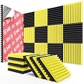 12 Pack Sound Proof Foam Panels for Walls,Self-Adhesive Foam Acoustic Panels Sound Absorbing,High Density Quick-Recovery Soundproof Wall Panels 12" X 12" X 1"-Black and Yellow