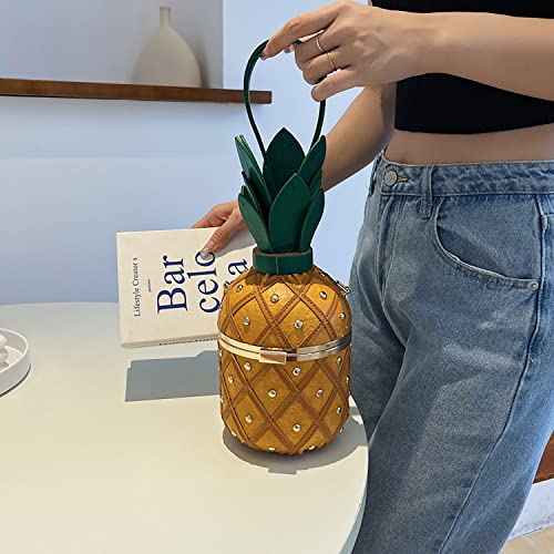 Pineapple Bucket Purse for Women,Trendy Chain Messenger Crossbody Bag with Rivet， Tropical Hawaiian Shoulder Handbag3