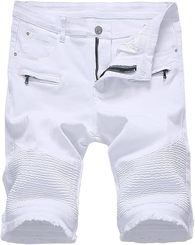 Maiyifu-GJ Men's Fashion Ripped Jean Shorts Summer Casual Distressed Denim Shorts Straight Leg Short Pants with Pockets (White 2,34)