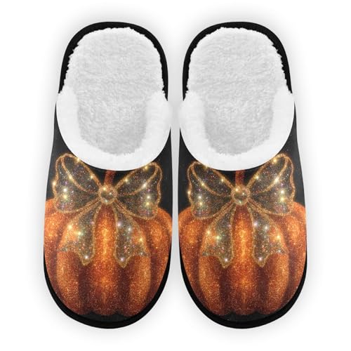 Halloween Pumpkin Black Light Slippers For Women Men Soft Memory Foam Non-Slip Hallowmas Winter Indoor House Shoes Travel Slipper