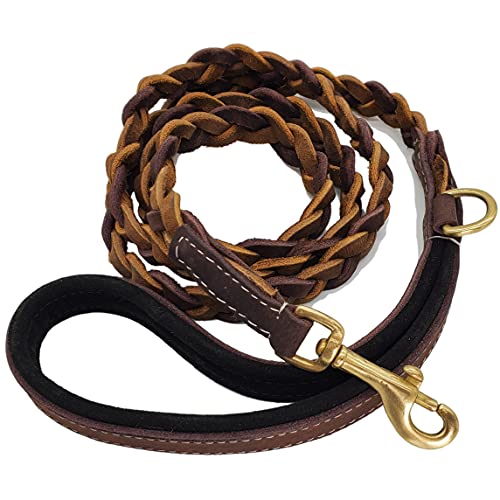 Blazing Paws Vibrania Super Soft Braided Leather Dog Leash, Heavy Duty with Side Ring, Full Braided in 3 Shades of Brown Distressed Leather (6 Ft L x 3/4' W, Brown Mix)